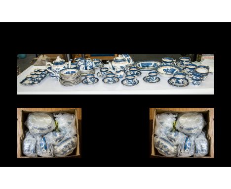 Booths Real Old Willow AB025 Pattern A Quantity Of Tea Ware To include cups, saucers, side plates, coffeepot, teapot, bowls, 