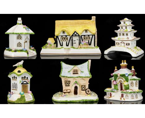 Coalport China Collection of Hand Painted Ceramic Cottages / Houses ( 6 ) Six In Total. 1/ ' Dove Cote ' Height 5.75 Inches -