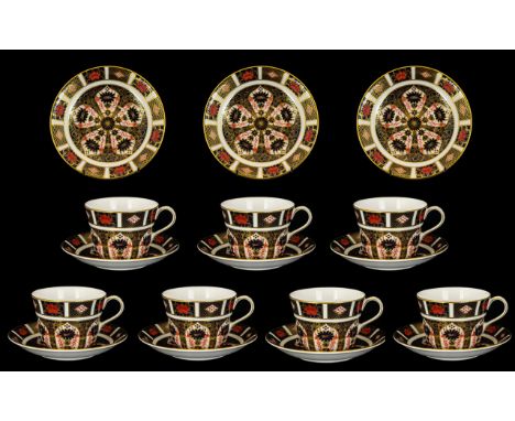 Royal Crown Derby Old Imari Pattern Single 22ct Gold Band A Superb Set Of Six Large Cups And Saucers Of wonderful quality, pa