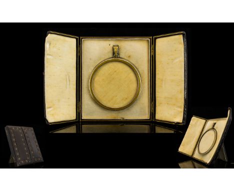 Antique Period Fine Quality Silver and Enamel Circular Miniature Photo / Portrait Frame, Within a Superb Quality Portable Han