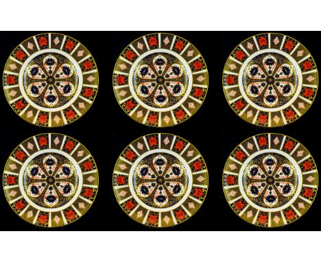 Royal Crown Derby Set of Six Superb Quality Old Imari 22ct Gold Single Band Cabinet Plates.  Pattern No. 1128.  Each cabinet 