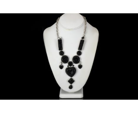 Vintage Black Heart Beaded Necklace, Very Stylish and Looks Great On, With Hearts etc In Shape. Approx 22 Inches In Total. Pl