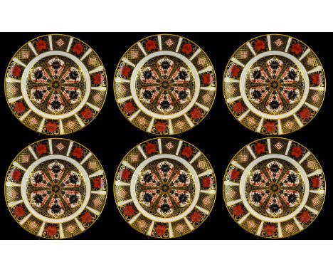 Royal Crown Derby - Set of Six Old Imari Superb Quality 22ct Gold Single Band Cabinet Plates. Pattern No. 1128.  Each cabinet