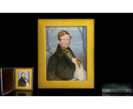 A 19th Century Portrait Miniature Framed and glazed in hinged leather bound case, lined in oxblood velvet with gilt mount. De