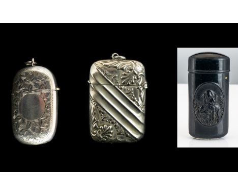 Superb Quality - 1920's Bakelite Hinged Vesta Case with Embossed Image of hunting Dog to Front of Case. 3 Inches - 7.5 cm Hig
