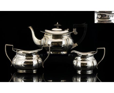 Victorian Period Sterling Silver 3 Piece Batchelors Tea Service Of Good Proportions hallmark Birmingham 1899 makers mark WW, 