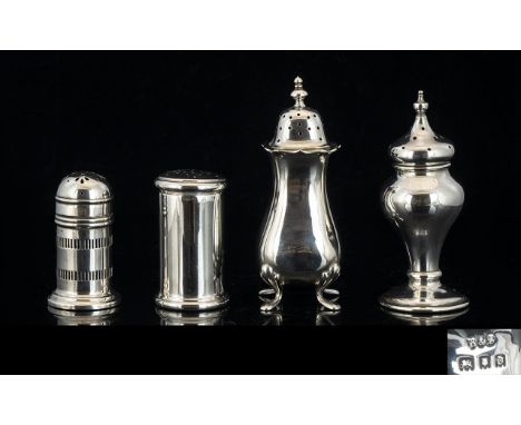 Antique Collection of Silver Pepperettes and Salt Pots ( 4 ) Four In Total, Various Shapes and Sizes and Hallmarks. Comprises