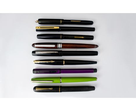 A Collection of Old and Vintage Fountain Pens ( 9 ) Nine In Total. Comprises 1/ Watermans Black Rubber Cased Fountain Pen wit