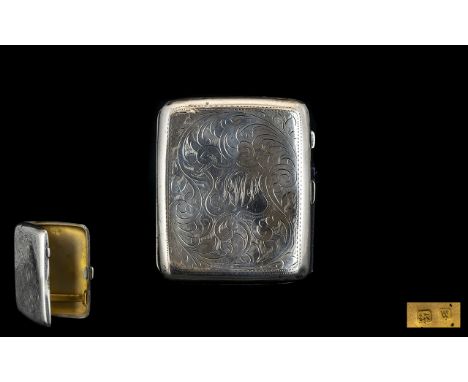 Ladies 1920's - Small Silver Cigarette Case with Chased Stylised Leaf Decoration to Both Sides of Case. Hallmark Birmingham 1