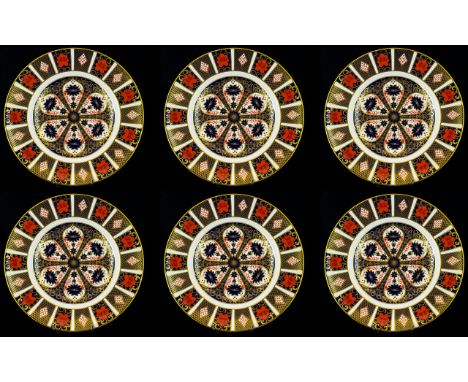 Royal Crown Derby - Set of Six Old Imari Superb Quality 22ct Gold Single Band Cabinet Plates. Pattern No. 1128.  Each cabinet