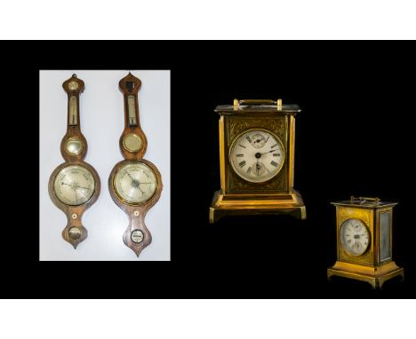 A Pair Of Late 19th And Early 20th Century Barometers Oak cased barometers Each of traditional form with silvered dial and br