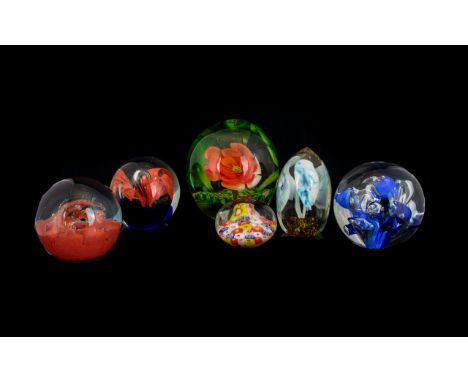 A Collection of Vintage Glass Paperweights ( 6 ) Six In Total. Various Sizes and Makes. Caithness etc. Please See Photo. 