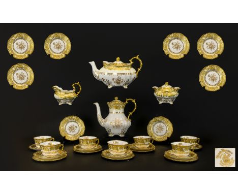 Hammersley Superb Baroque Acid Gold Tea Set - for ten. Includes, ten cups, ten saucers, side plates, cream, covered sugar, te