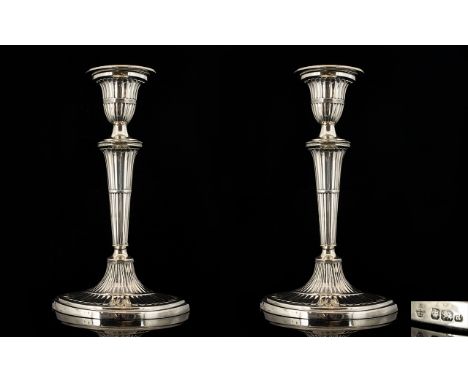 Victorian Period Superb Quality Pair of Silver Candlesticks of Superb Proportions and Form. Hallmark Sheffield 1993 &amp; Mak