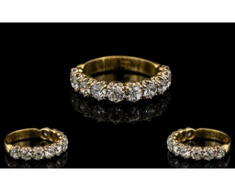 18ct Yellow Gold Superb Quality Diamond Set Half Eternity Ring, The Ten Round Brilliant Cut Diamonds of Excellent Colour and 