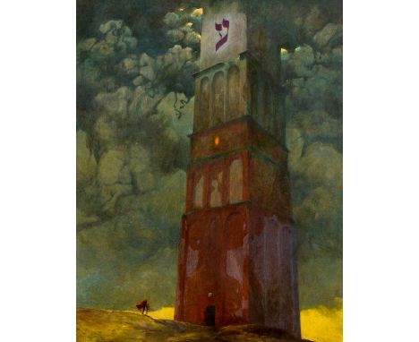 Zdzislaw Beksinski (1929 Sanok, Polen - 2005 Warschau)Turmbau zu Babel, Öl auf Hartfaserplatte, 92,5 cm x 74 cm, verso signie