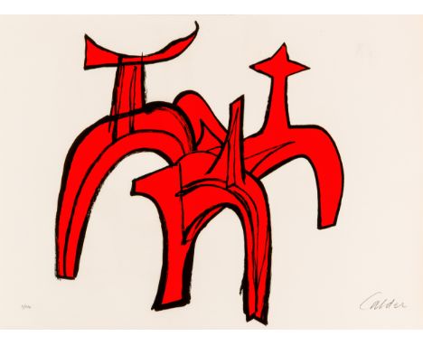 Alexander Calder (1898 Philadelphia - 1976 New York) (F)'Cheval Rouge', Farblithografie auf Bütten, 1974, 58,5 cm x 78 cm Bla