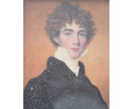 A 19th century portrait miniature painting on ivory plaque depicting a young gentleman. The painting with notation to verso p