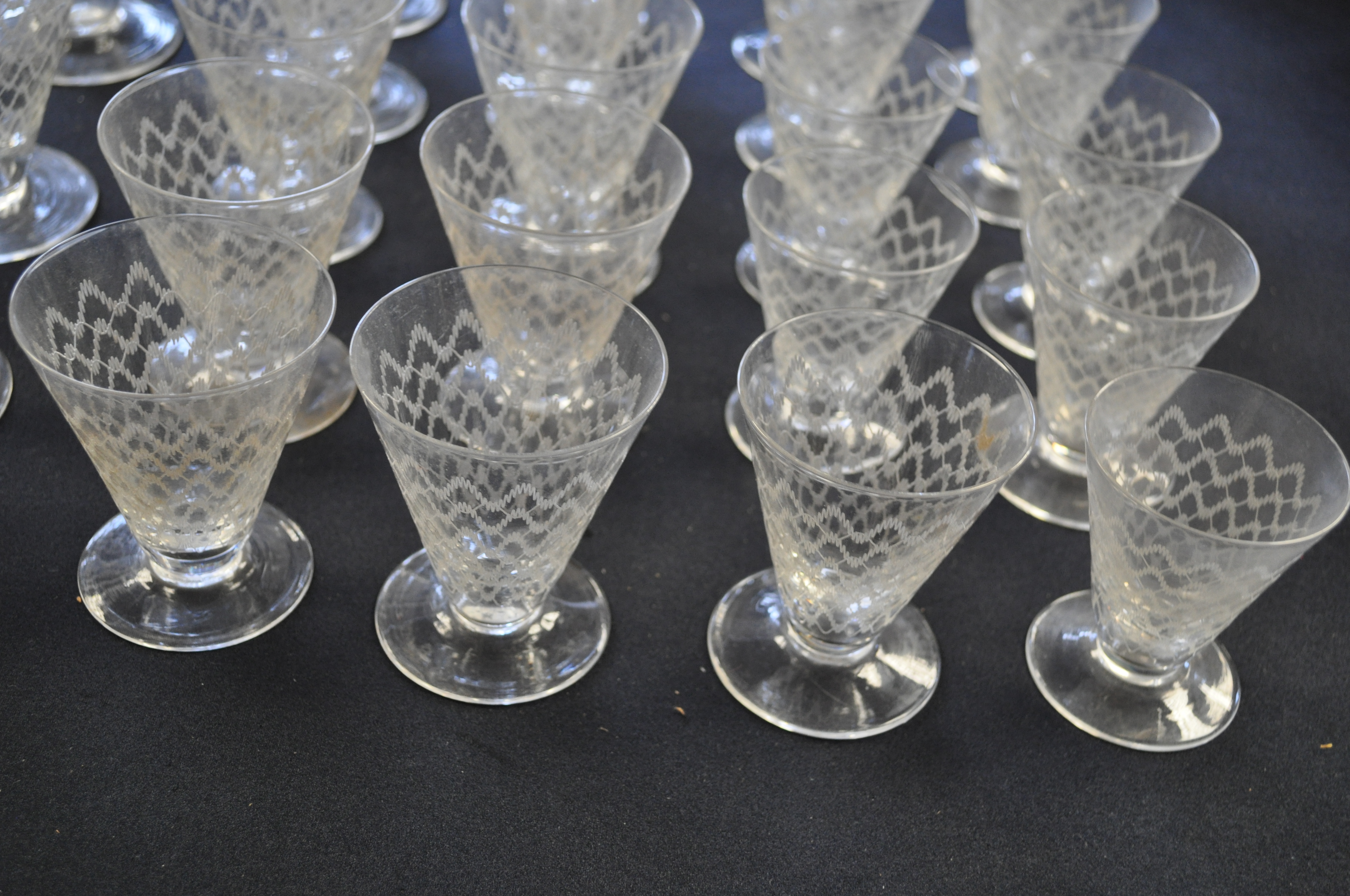 An exceptional set of French drinking glasses dating from the 1920's to