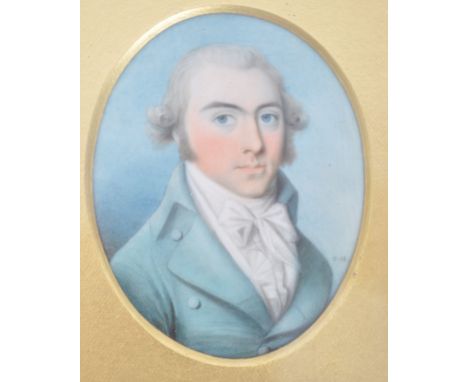 A 19th century portrait miniature painting on ivory plaque depicting a well dressed gentleman.&nbsp; Monogram signed to the c