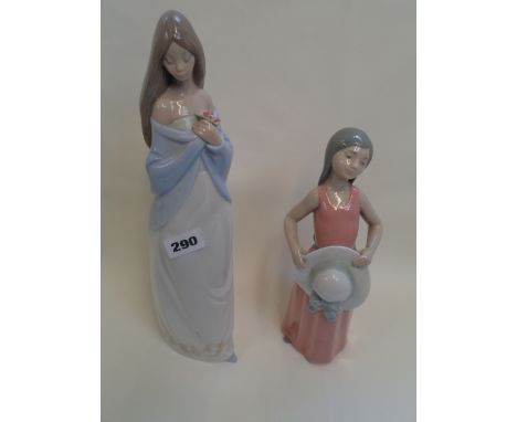 Nao figure of a young woman and a Lladro figure of a Girl with Hat