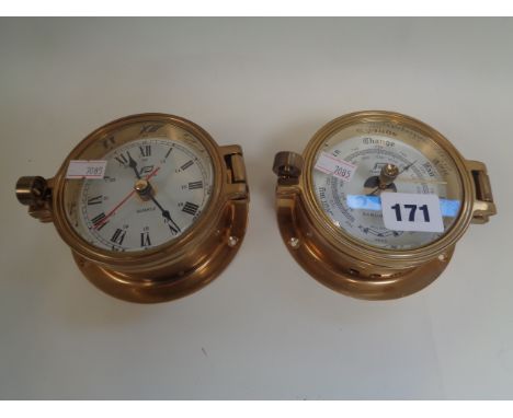 Plastimo Brass Barometer and Clock set