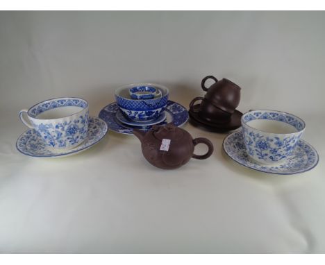 Early 20thC Chinese Pottery Teapot with 2 cups and saucers, Spode Italian Coffee can and saucer etc.