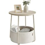 VASAGLE Side Table, Round End Table with Fabric Basket, Spacious, for Living Room Bedroom, Bedside