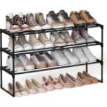 SONGMICS 3-Tier Shoe Rack, Shoe Storage Organiser, Metal Storage Rack, Upright or Upside Down,