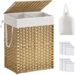 SONGMICS Laundry Basket with Lid, 90L Washing Basket 2 Compartments, Removable Liners with