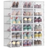SONGMICS Shoe Boxes, Pack of 18 Stackable Shoe Storage Organisers, Foldable and Versatile for