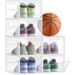 SONGMICS Shoe Boxes, Pack of 6, Plastic Shoe Storage, Stackable, Easy Assembly, 34 x 25 x 18.3 cm,