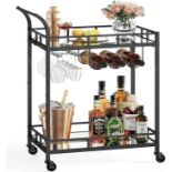 VASAGLE Drinks Trolley, Bar Cart, Serving Trolley with 2 Mirrored Shelves, Wine Holders, Glass