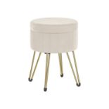 Velvet Round Storage Ottoman with 4 Metal Legs -ER46