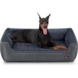 Feandrea Dog Bed, Linen-Look Pet Bed, Dog Sofa Bed with Raised Edges, Non-Slip Bottom, Removable