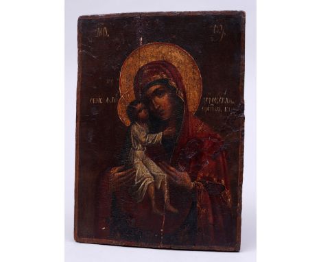Marienikone, Russland, wohl 19.Jh. Tempera/Holz, Darstellung der Maria mit dem Kind auf dem rechten Arm, sog. "Dexiokratusa",