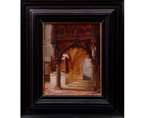 Karl Gatermann (1883 Mölln - 1959 Ratzeburg)Lettner im Lübecker Dom, Öl auf Holz, u.l. sign. "K. Gatermann", ca. 45x34cm, ger