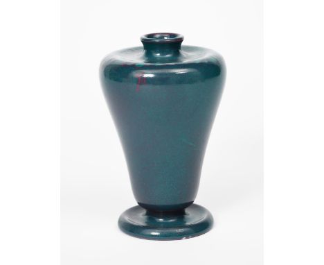 A Ruskin Pottery stoneware vase by William Howson Taylor, dated 1906, unusual footed, shouldered form resist decorated to the