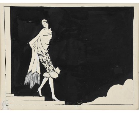‡&nbsp;Dorte Clara Dodo Burgner (1907-1998) Lady in a long scarf, pen and ink on paper, mounted unsigned 19 x 15cm. (sheet)