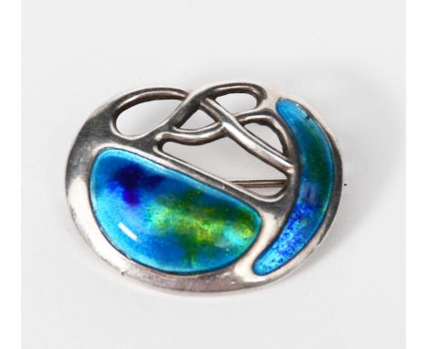 An Art Nouveau Charles Horner silver and enamel brooch,  pierced and cast with entwined stylised foliage, enamelled green and