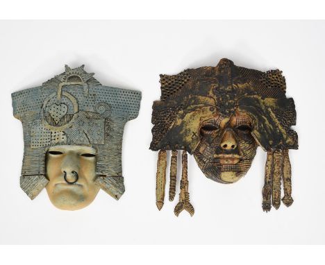 Alasdair Neil Macdonell (born 1947) Articulated Mask a pottery wall mask, modelled and glazed in colours, with articulated pa
