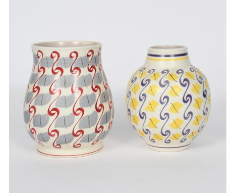 A Poole Pottery Contemporary vase designed by Alfred Read, pattern HZT, swollen form, painted with columns of scroll and pane