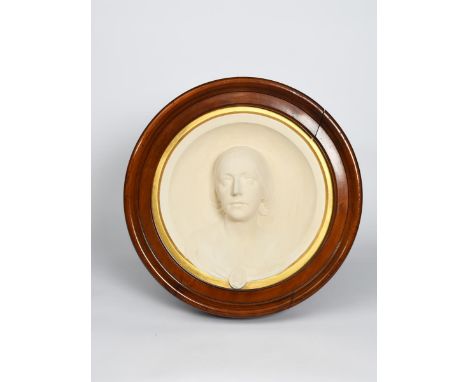 Alexander Munro (1825-1871) Portrait Relief of Pauline, Lady Trevelyan (1816-1866)  plaster with gilt border, framed in mahog