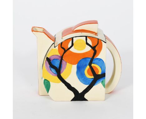 'Circle Tree' a Clarice Cliff Fantasque Bizarre Stamford teapot and cover, painted in colours printed factory marks, 12cm. hi