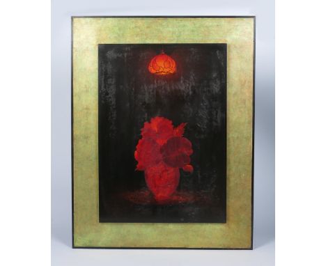 Samuel Webley (1877-1956) Begonias, 1938 oil on panel over gilding, mounted on frame unsigned, titled in white conte pencil t