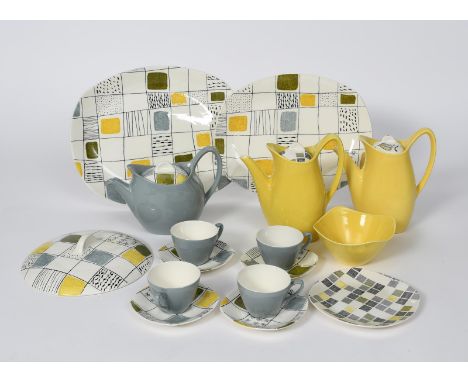 'Chequers' a Midwinter Stylecraft  part tea set and dinner service  for four designed by Terrence Conran, printed with geomet