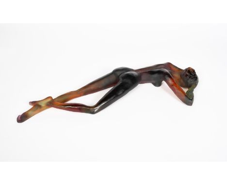 A Daum glass figure of a naked woman lying asleep designed by Sylvie Mangaud-Lasseigne,  amethyst glass etched SML Daum Franc