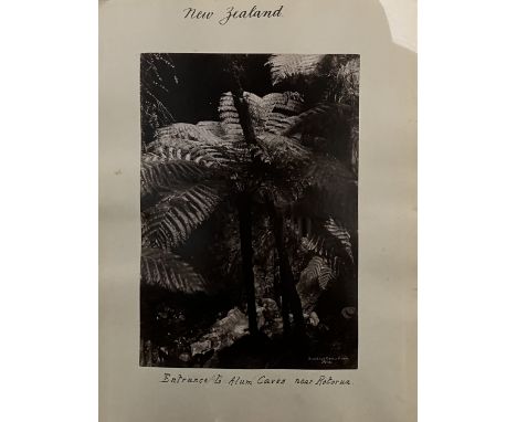 A collection of 63 photographs of New Zealand and topographical interest. 19th century. Including: A portrait of two Maori gi