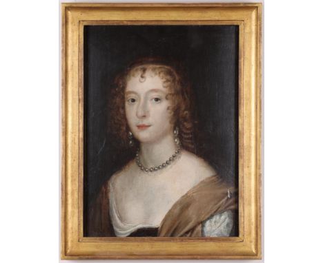 [To be sold without reserve] Circle of Van Dyck A Portrait of Henrietta Maria (?) 17th Century Oil on panel Inscribed top lef