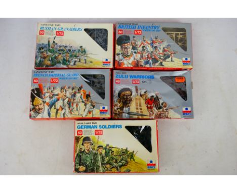 ESCI - Five boxed sets from ESCI in 1/72 scale to include: Zulu War Zulu Warriors # 213 shrink wrapped (ripped in one area), 